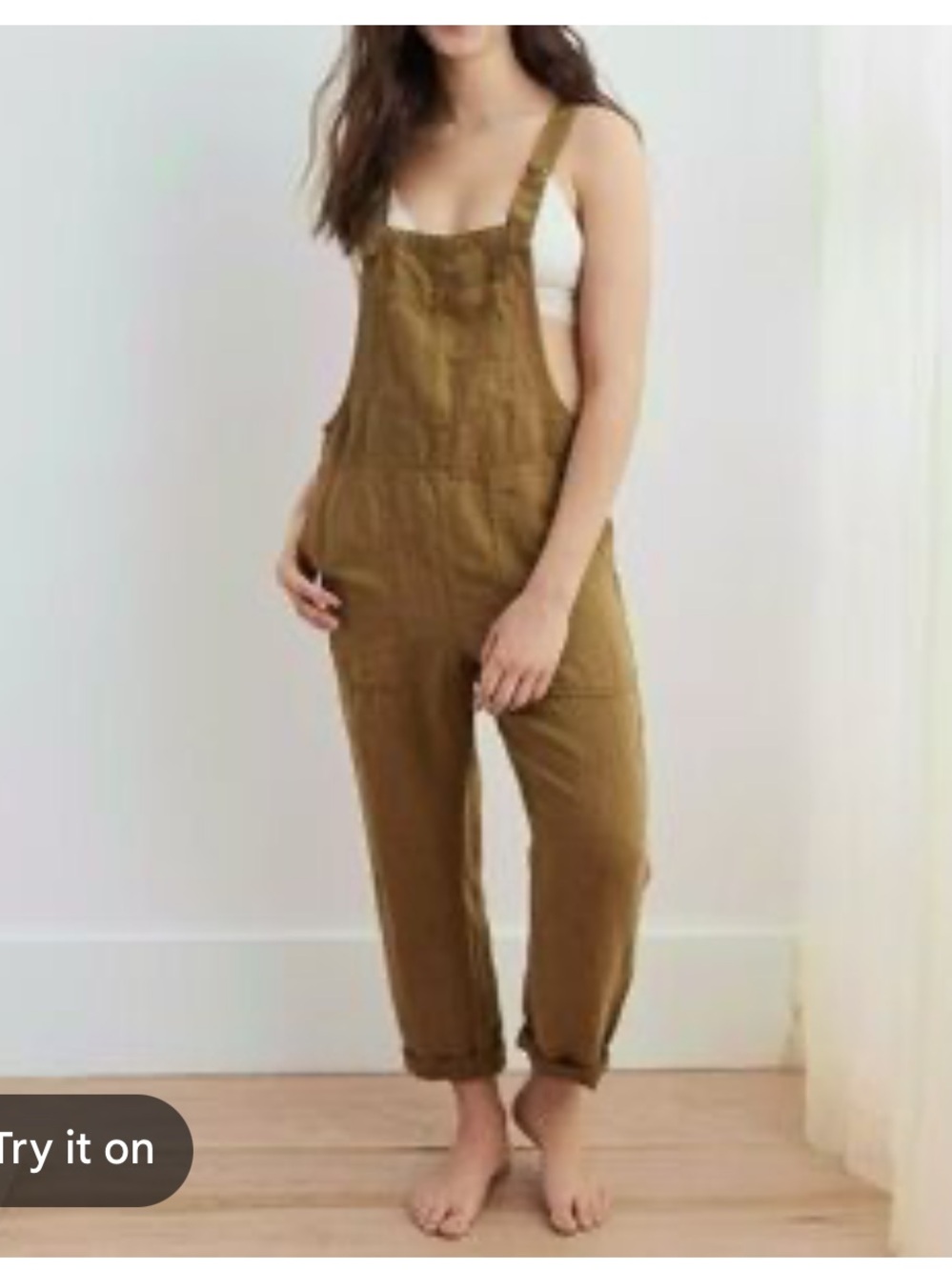 Aerie Overalls in Olive Brown